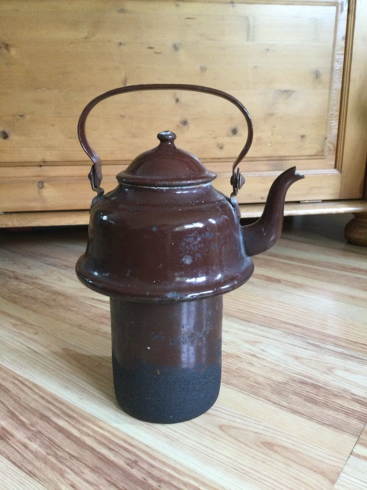 Antieke emaille theepot/waterkoker - Bruin, Ophalen of Verzenden