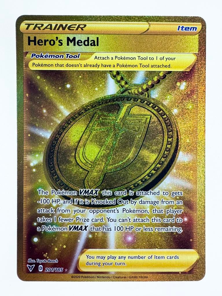 Pokemon Hero’s Medal 201/185 Full Art, Ophalen of Verzenden, Zo goed als nieuw, Losse kaart, Foil