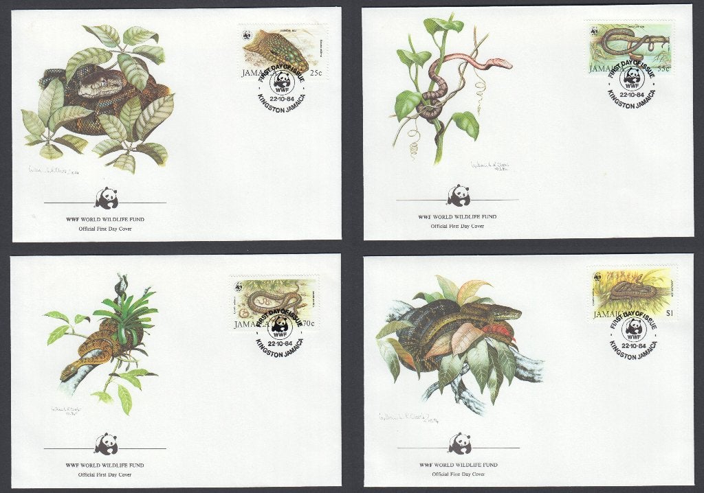 Jamaica 1984 FDC set Mi591-594-I WWF SLANGEN (CW zegels€ 70), Verzenden, Buitenland