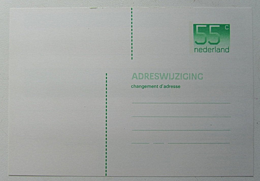 briefkaart     adreswijziging 55 cent  ongebruikt, Ophalen of Verzenden, Briefkaart
