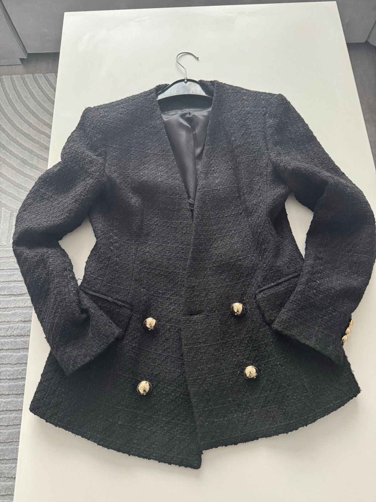 Zara Zwart Bouclé Jasje met Gouden Knopen Maat S, Zwart, Ophalen of Verzenden, Zo goed als nieuw, Jasje