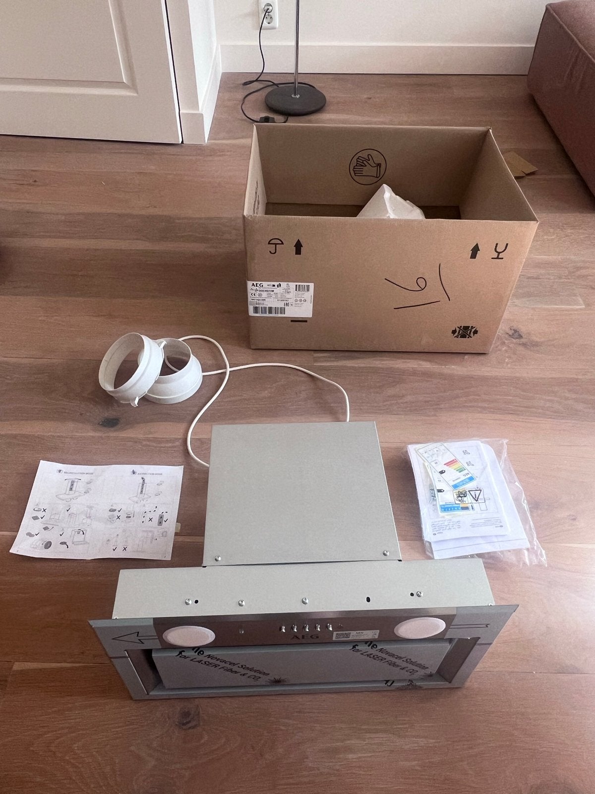 AEG DGE5661HM Afzuigkap - Nieuw in doos, Ophalen, Minder dan 200 m³ per uur, Onderbouw afzuigkap, Nieuw