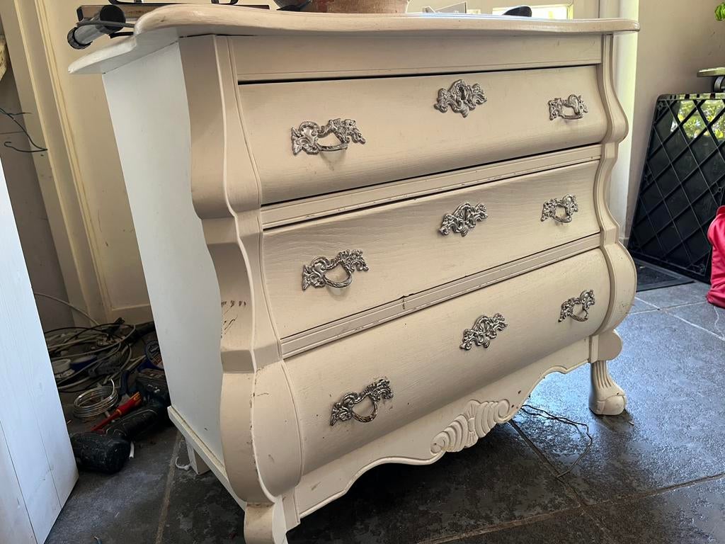 Antiek brocante buikkasje met 3 lades, Ophalen, 50 tot 100 cm, Zo goed als nieuw, 3 of 4 laden