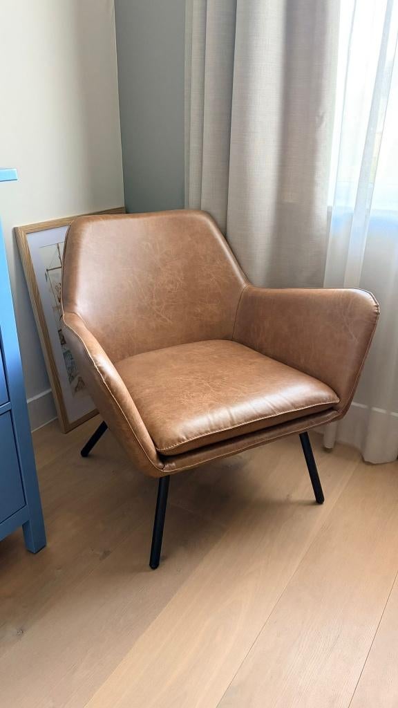 Fauteuil Bon Bruin PU leer, Ophalen, Overige materialen, 75 tot 100 cm, Zo goed als nieuw