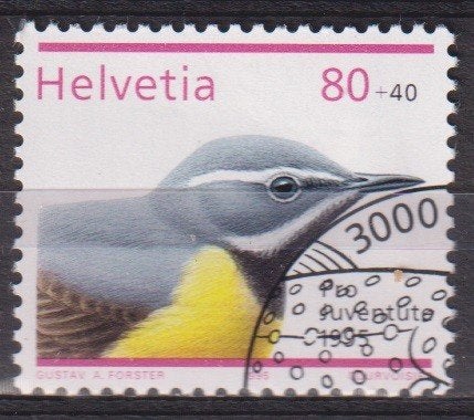 Zwitserland 1995 Pro Juventute Vogel Gele Kwikstaart, Verzenden, Gestempeld, Dier of Natuur