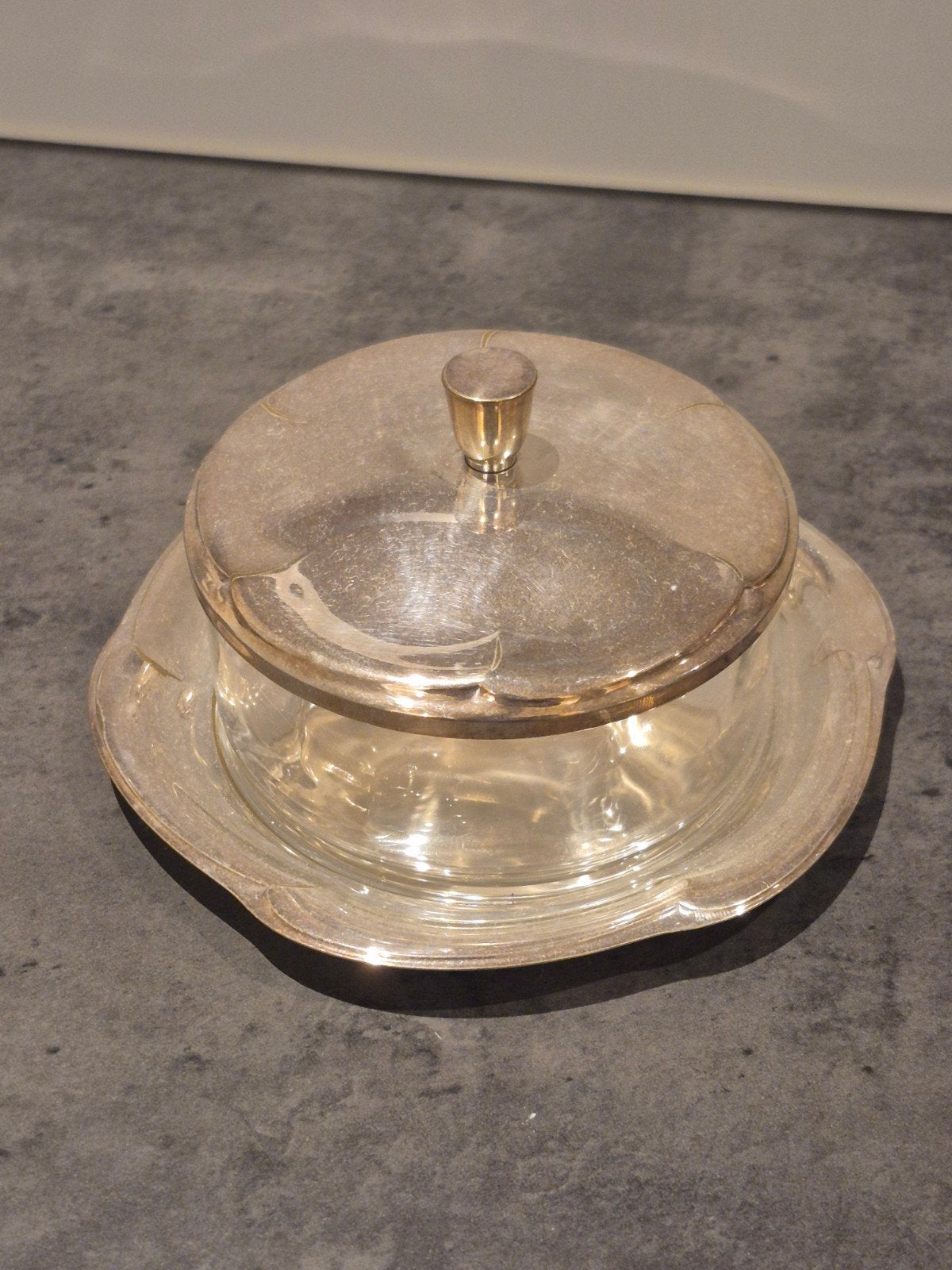 glazen bakje met verzilverde deksel, Ophalen of Verzenden, Zilver