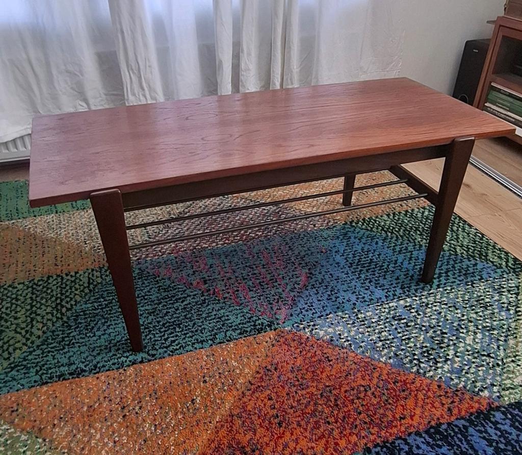 Mooie vintage teak houten salontafel met omkeerbaar blad, Ophalen, Gebruikt, 100 tot 150 cm, Vintage
