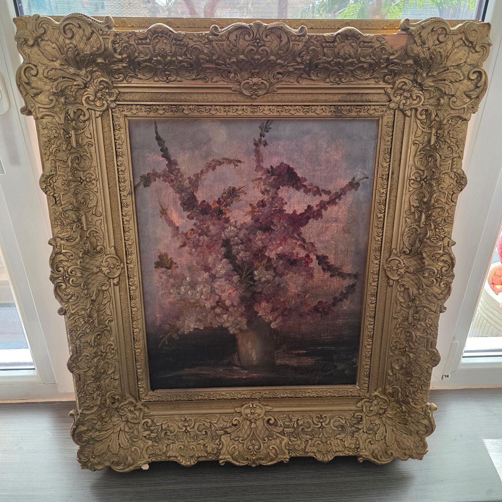 Klassiek olieverfschilderij: Seringen in vaas., Antiek en Kunst, Ophalen of Verzenden