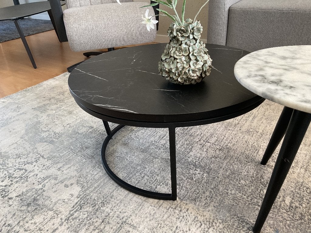 Te koop salontafel zwart kunststof blad marmer look, Huis en Inrichting, Tafels | Salontafels, Ophalen, 50 tot 100 cm, Rond, 50 tot 100 cm
