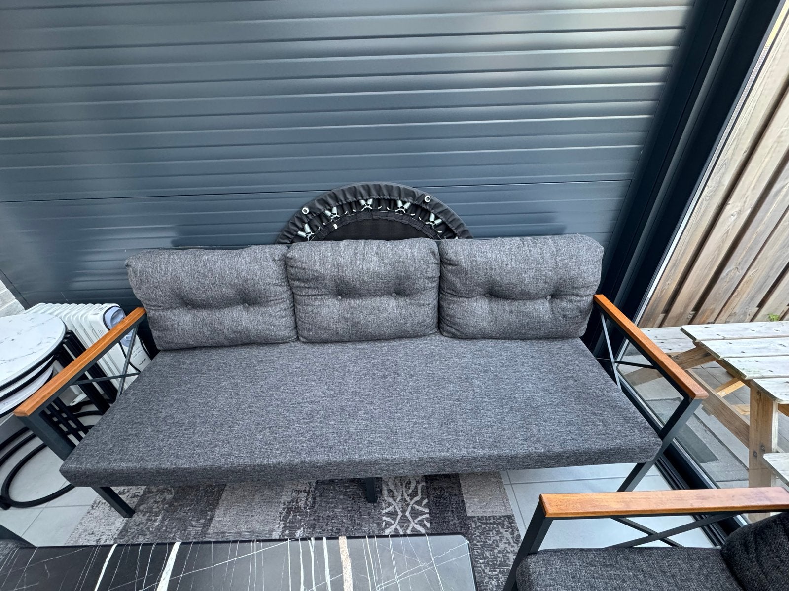 2x 3pers zits + 2x 1pers zitbank met marmerlook eettafel, Ophalen, Gebruikt, Driepersoons, 75 tot 100 cm