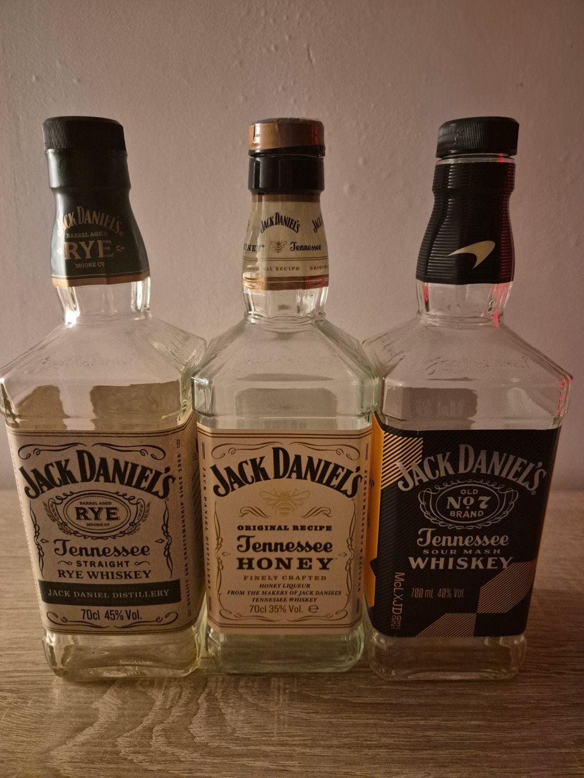 3x Lege Jack Daniel's flessen (Rye, Honey, Old No. 7), Ophalen of Verzenden