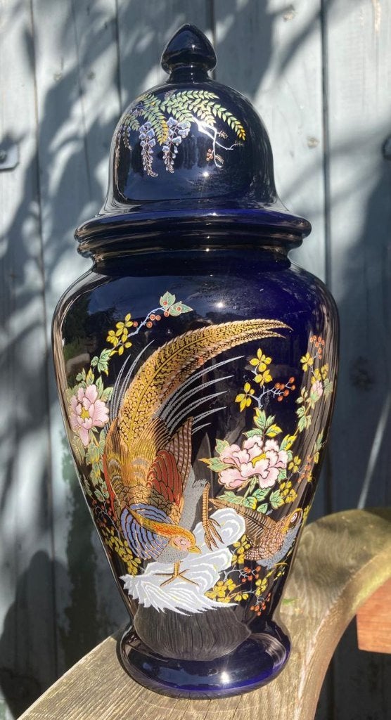 Vintage Japanse Kobaltblauwe dekselvaas, Ophalen of Verzenden