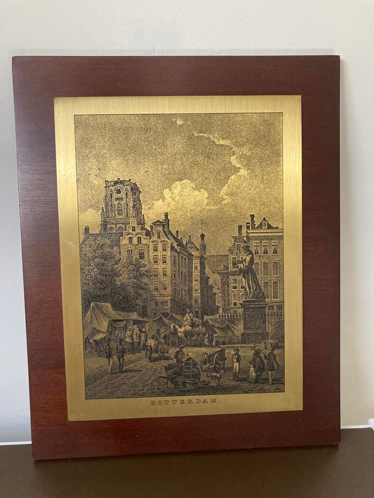 Koper gravure Erasmus Rotterdam, Ophalen of Verzenden, Stadsgezicht, Gravure