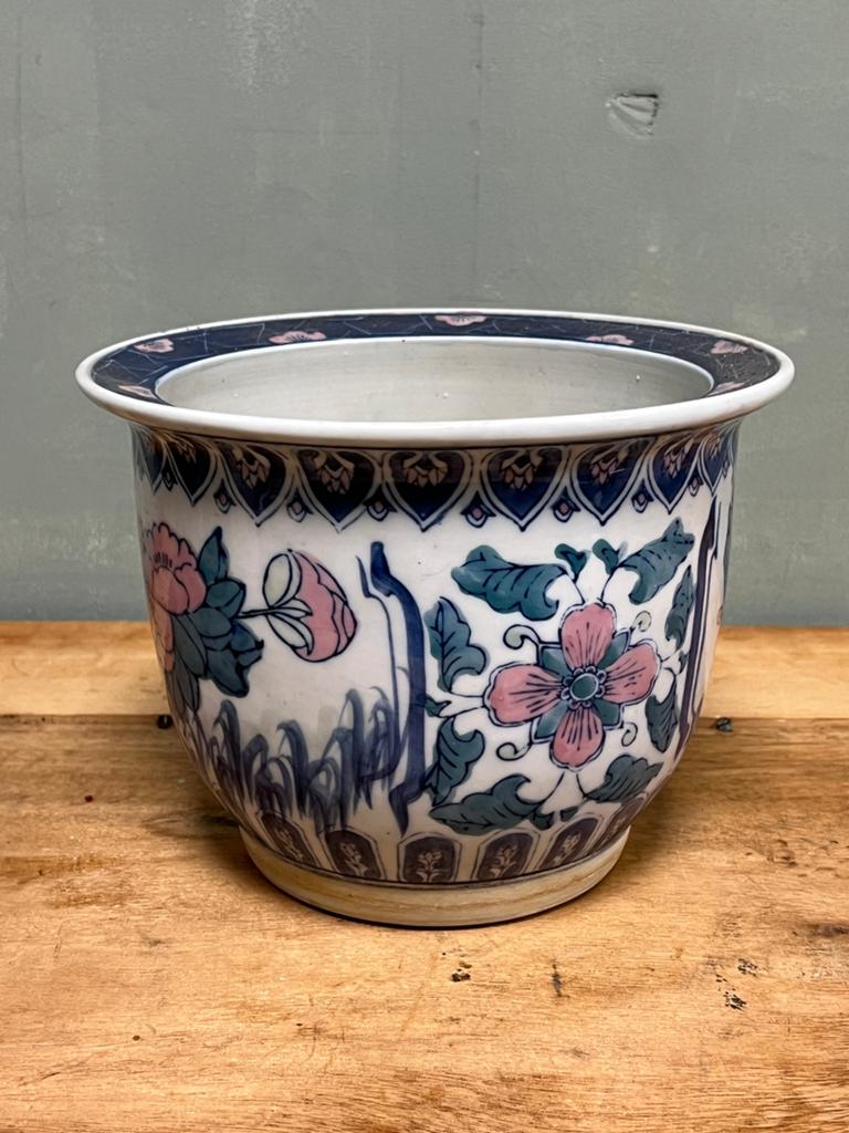Vintage Chinese bloempot porselein bloemen floral, Tuin en Terras, Bloempotten, Rond, Ophalen of Verzenden, Zo goed als nieuw