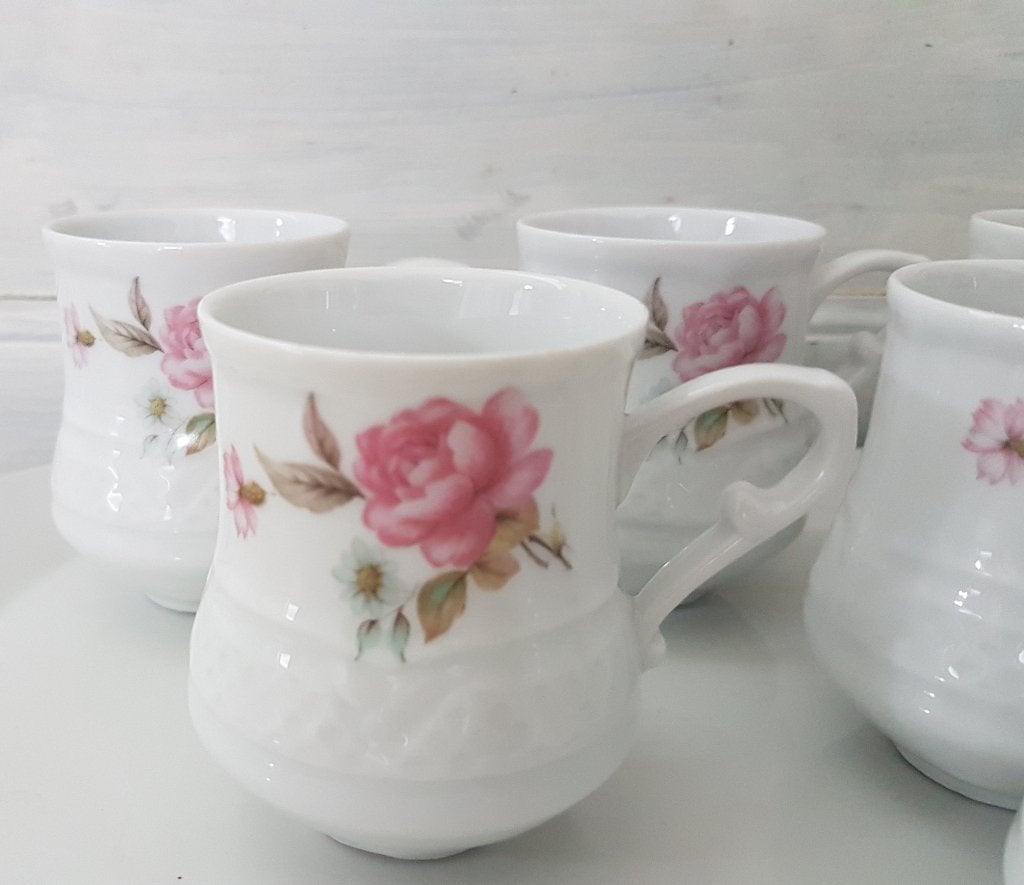 6 Oude Franse Kopjes met Rozen, Antiek en Kunst, Ophalen of Verzenden