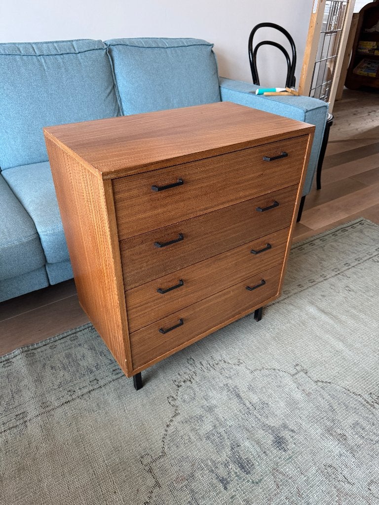 Vintage Jaren 60 Simpla Lux Ladekastje, Ophalen, Gebruikt, Teakhout, 50 tot 100 cm