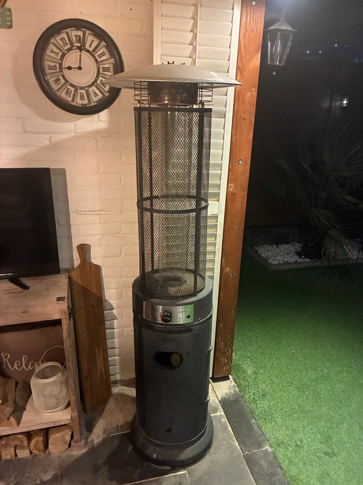 Terrasheater met mooie vlam op gas - Zonder gasfles, Tuin en Terras, Ophalen, Gebruikt, Gas, Vloer
