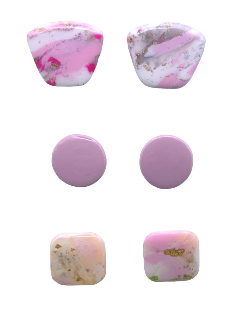 SET STUDS oorbellen 3 paar roze/lila tinten MOOOOI, Overige materialen, Nieuw, Roze, Eveline@pimpschuur.nl