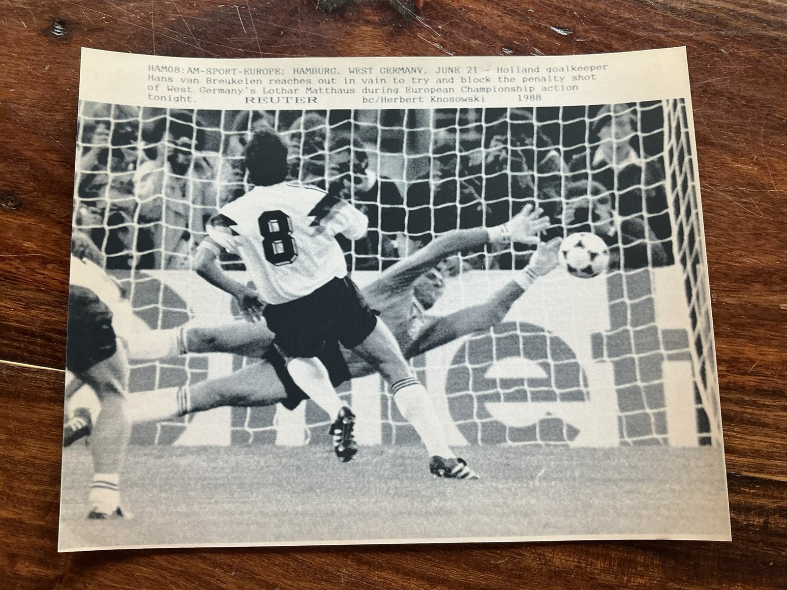 Voetbal telefaxfoto EK 1988 West Duitsland Nederland penalty, Verzamelen, Ophalen of Verzenden