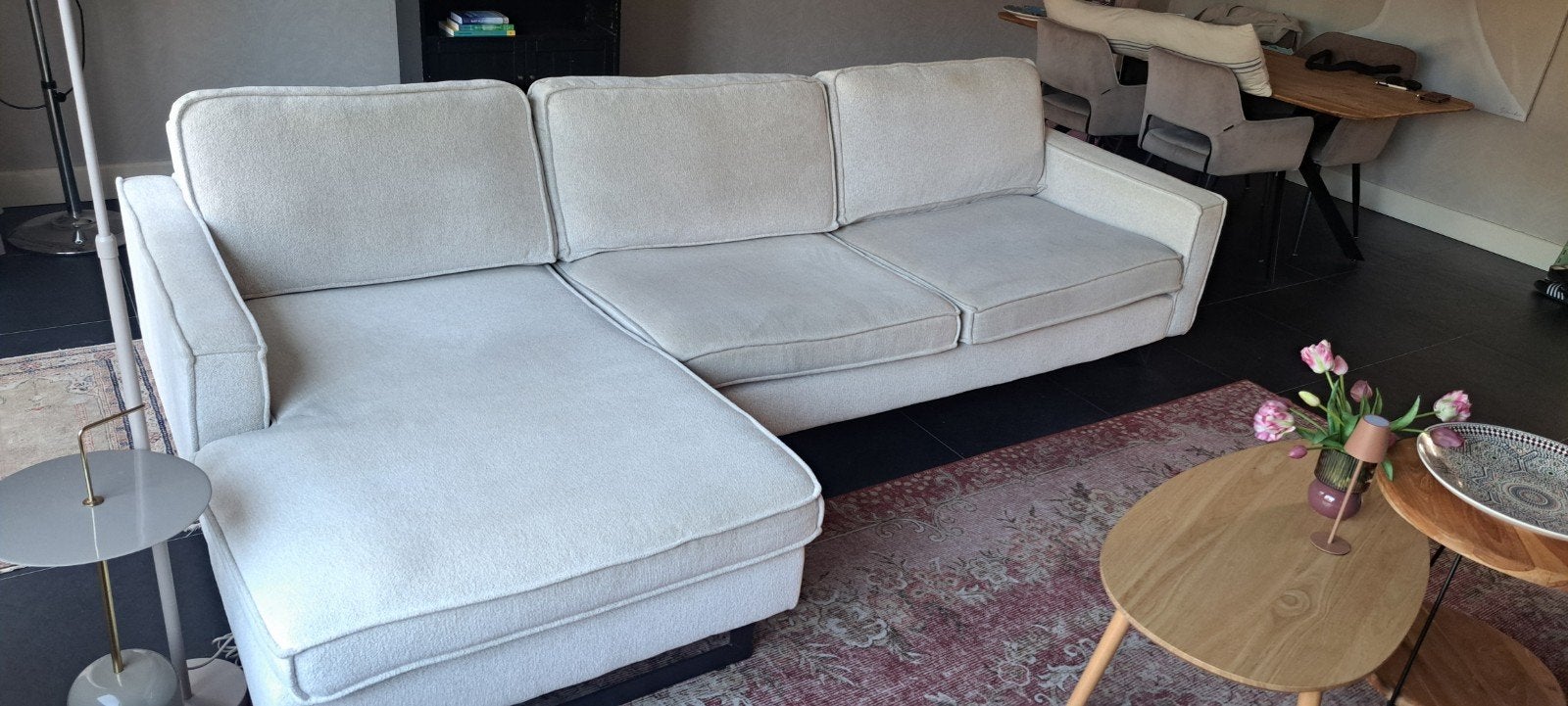 Comfortabele Hoekbank met Loungegedeelte - Crème 290cm, Huis en Inrichting, Ophalen, 250 tot 300 cm, Hoekbank, Zo goed als nieuw