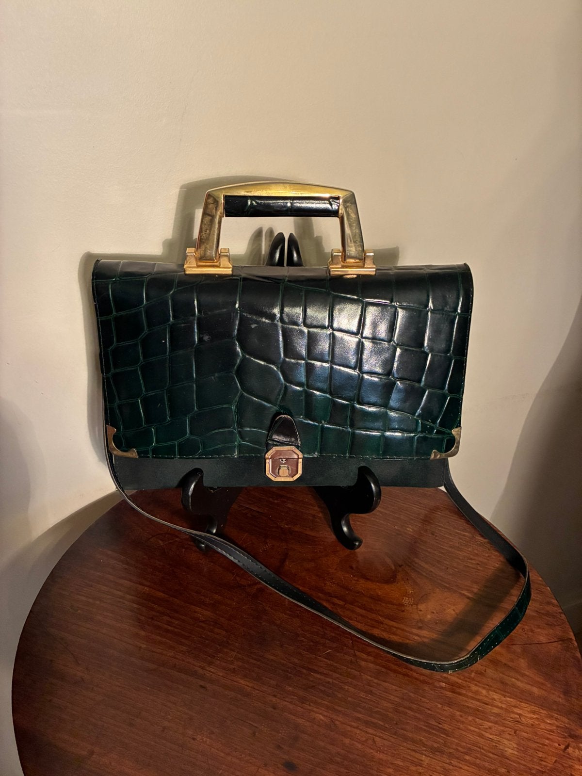 VINTAGE CROCO LEDER TAS GROEN, Verzenden, Groen, Handtas