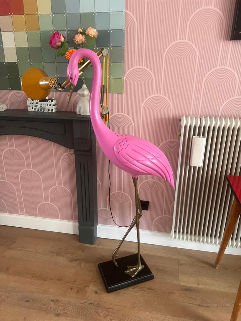 Vintage vogelbeeld met messing poten - Flamingo, Ophalen