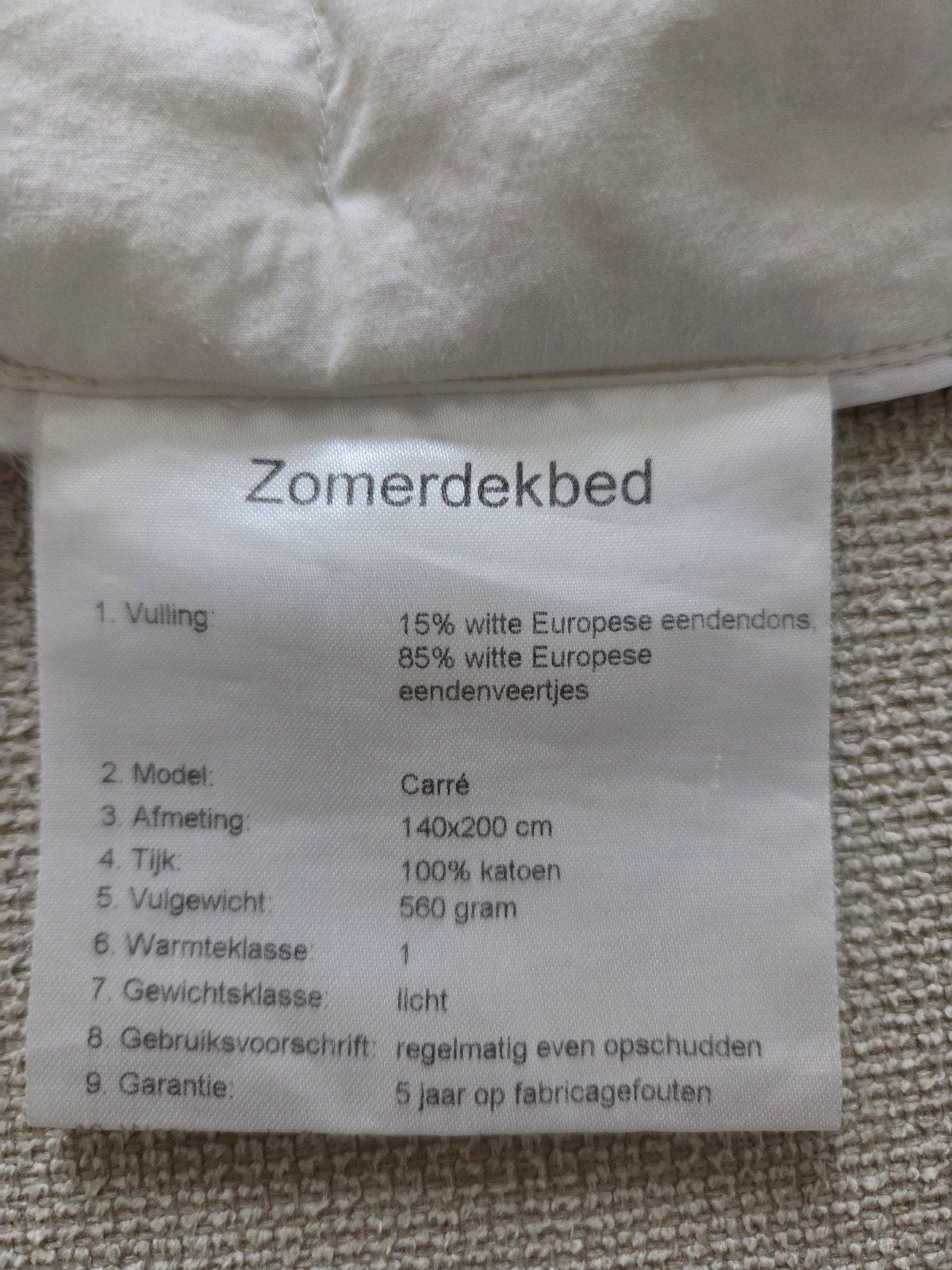 Twee Zomer dekbedden 140x200 cm - Dons en veren, Ophalen, Eenpersoons, Wit, Ademend