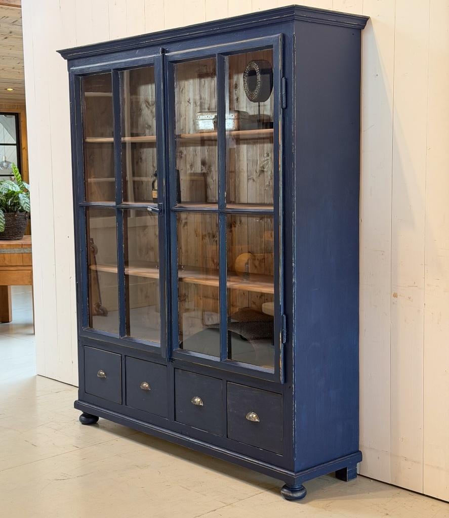 Schoolkast, Houten kast met Lades’s , glaskast, Vintage kast, Ophalen of Verzenden