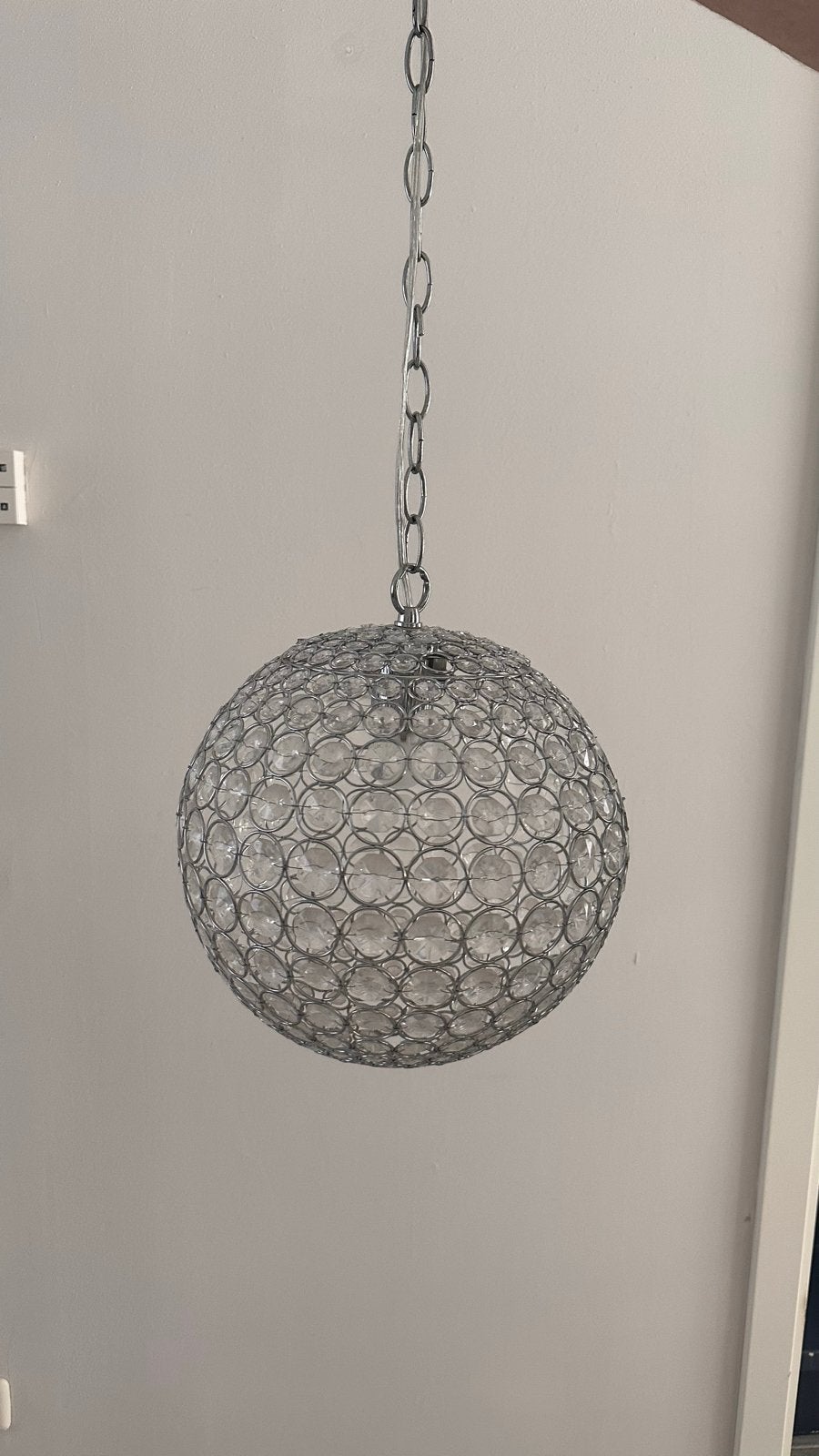 Hanglamp met kristallen, 30cm, Ophalen, Zo goed als nieuw, Metaal, E27 (groot)