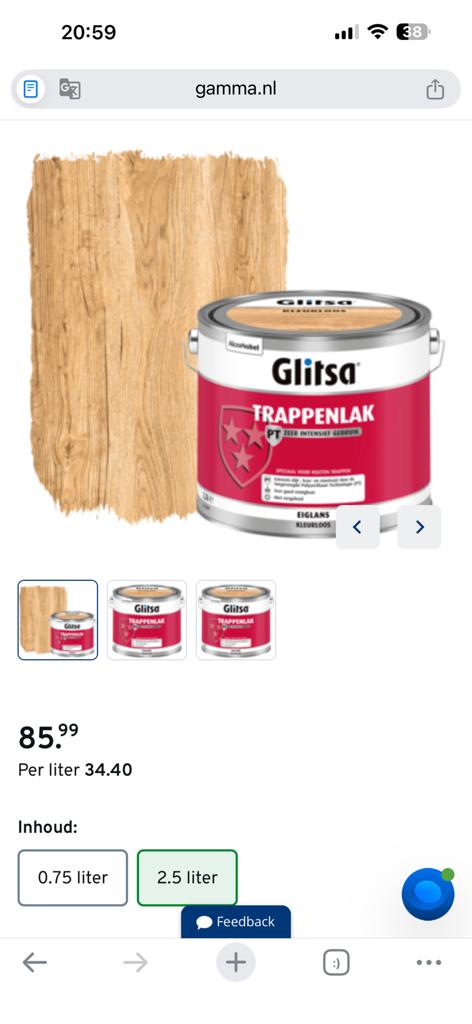 Glitsa Traplak Transparant Eiglans 2,5L - Nieuw, Doe-het-zelf en Verbouw, Verf, Beits en Lak, Ophalen, Overige kleuren, Nieuw