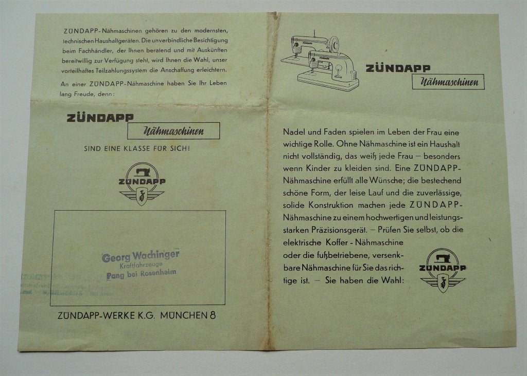 Zündapp Folder Naaimachine type Elcona en ZR 18, Ophalen of Verzenden