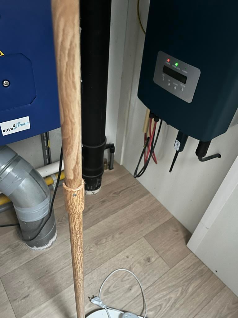 Vloerlamp met houtlook en grondbediening, Ophalen, Gebruikt, Hout, 100 tot 150 cm