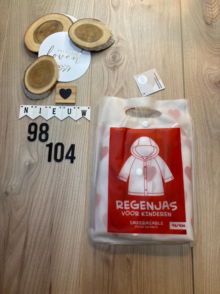 Meisje transparant rode hartjes regenjas tasje maat 98/104, Kinderen en Baby's, Ophalen of Verzenden, Nieuw, Meisje, Jas