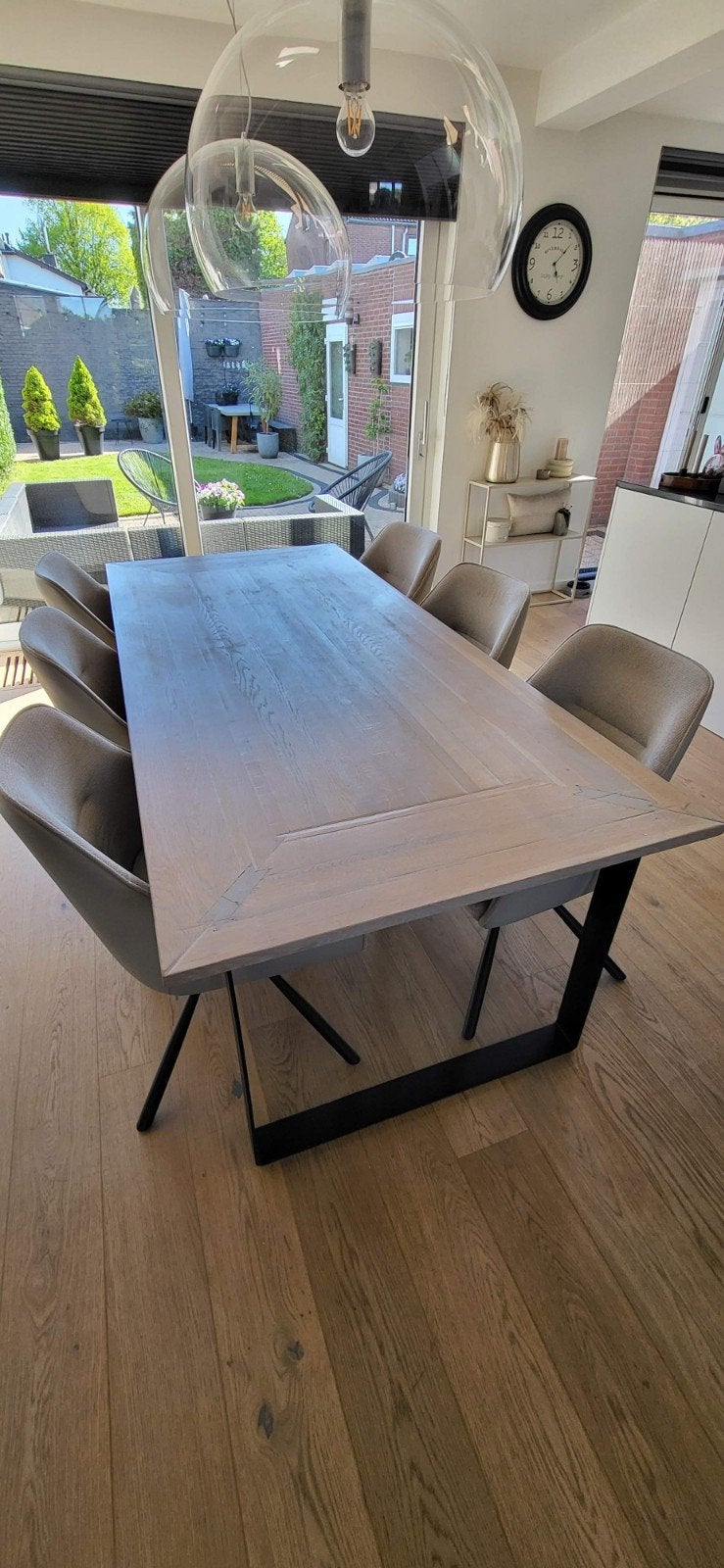 Eiken eetkamertafel, Ophalen, Gebruikt, 200 cm of meer, 50 tot 100 cm
