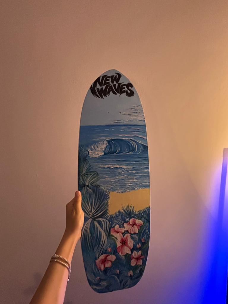Handgemaakt Skateboard Deck - Zomerse Vibes & New Waves, Ophalen of Verzenden, Nieuw, Skateboard