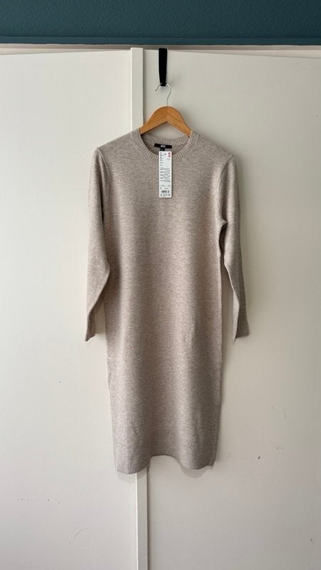 Uniqlo nieuwe gebreide midi jurk 36 beige greige, Beige, Nieuw, Ophalen of Verzenden, Maat 36 (S)