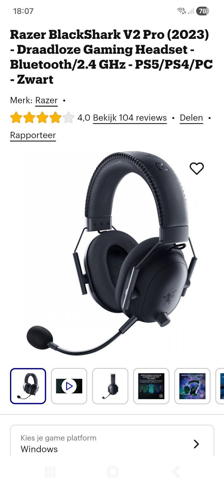 razer headset blackshark v2pro, Computers en Software, Ophalen, Zo goed als nieuw