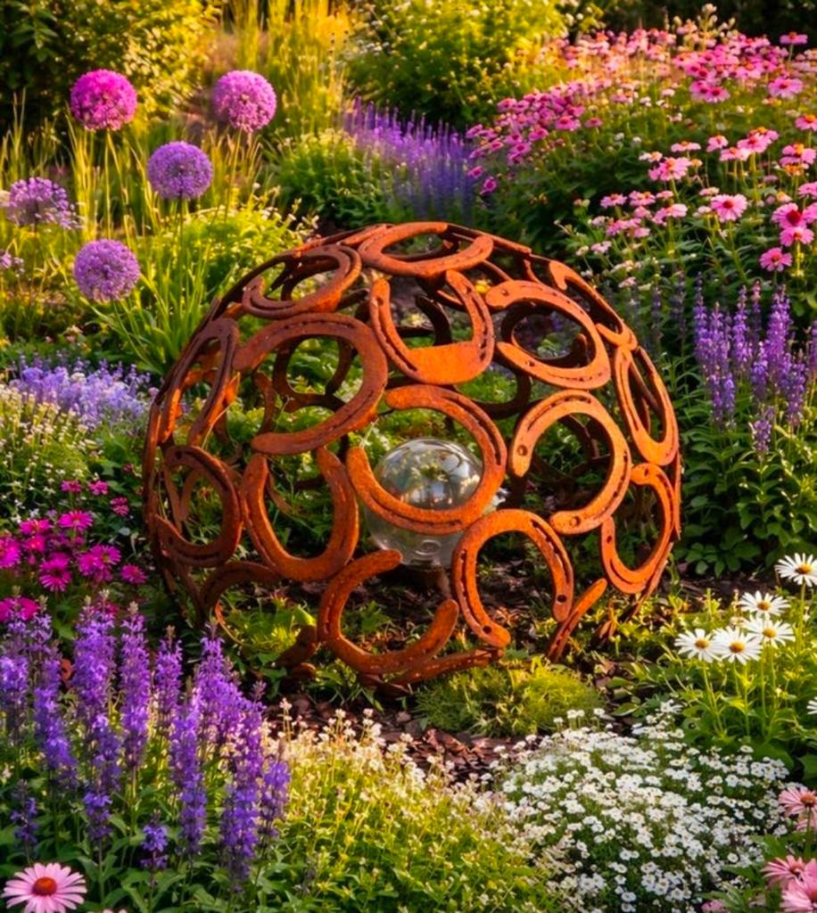 Hoefijzer kunst Hoefijzer bal bol ornament tuin paard pony, Antiek en Kunst, Ophalen of Verzenden