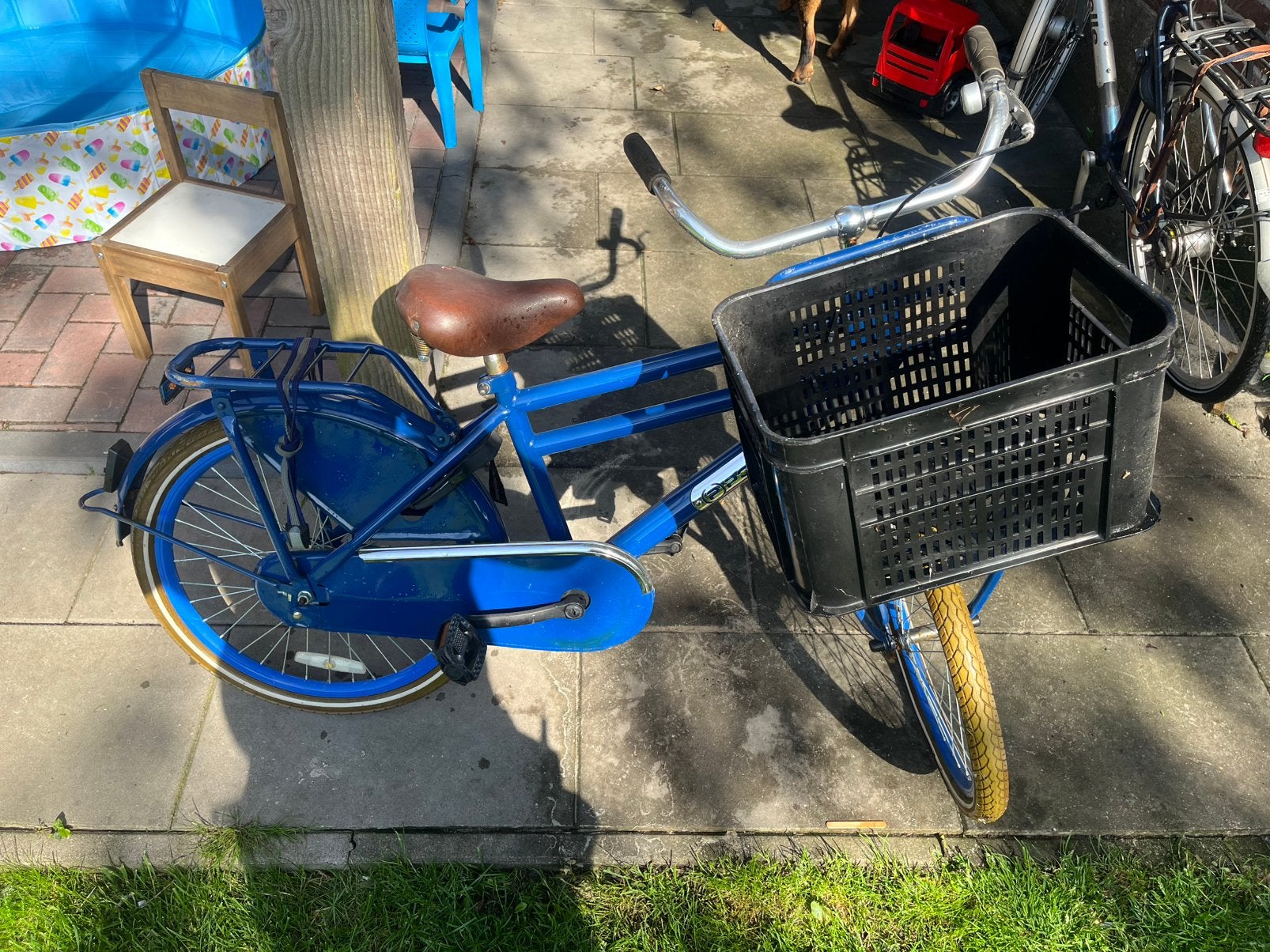 22inch kinderfiets met krat voorop, Fietsen en Brommers, Fietsen | Jongens, Ophalen, Terugtraprem, 22 inch, Gebruikt