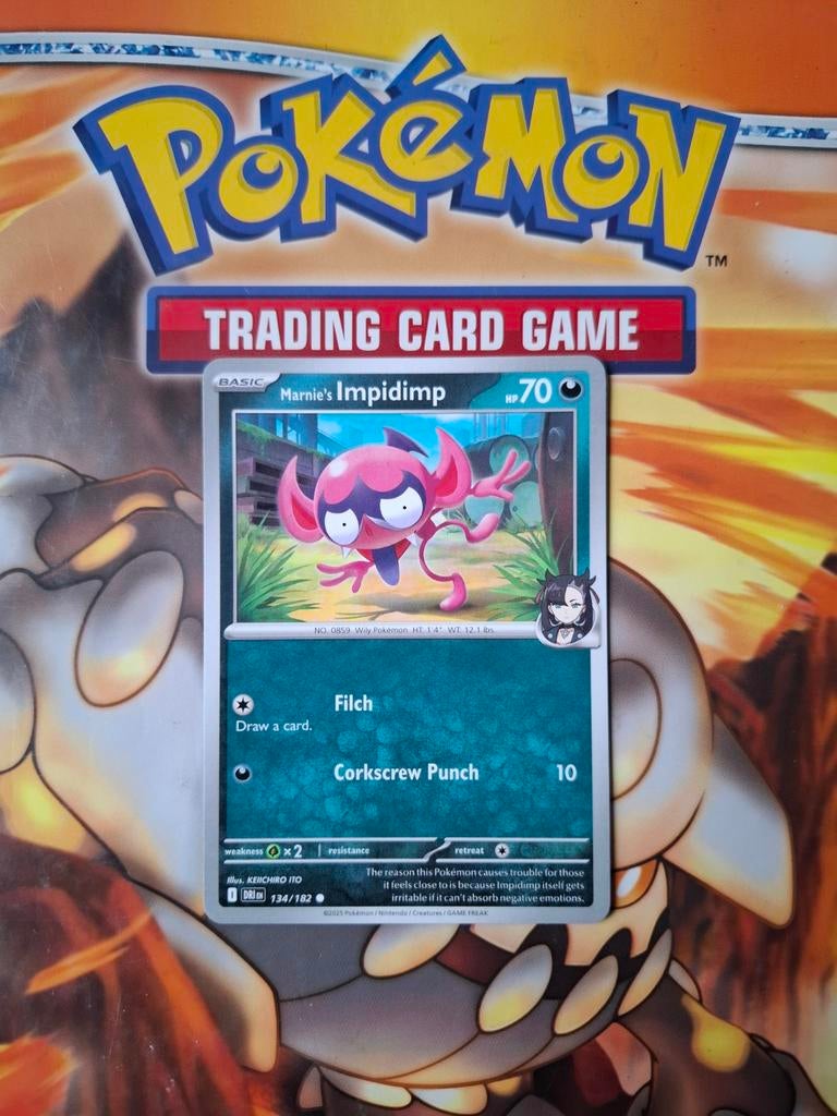 Marnie's impidimp 134/182 Destined Rivals pokemon kaart nm, Ophalen of Verzenden, Zo goed als nieuw, Losse kaart