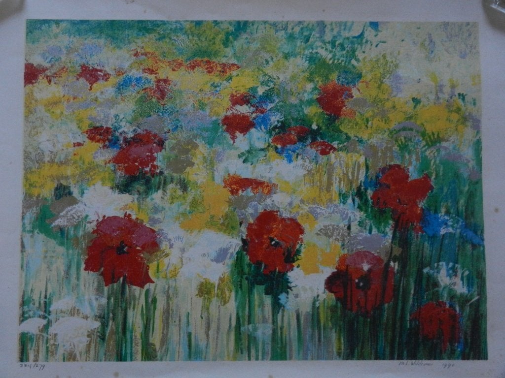 Prachtige zeefdruk Klaprozen Maya Wildevuur 45,7x61,7 z lijs, Antiek en Kunst, Zeefdruk, Ophalen of Verzenden, Dieren en Natuur