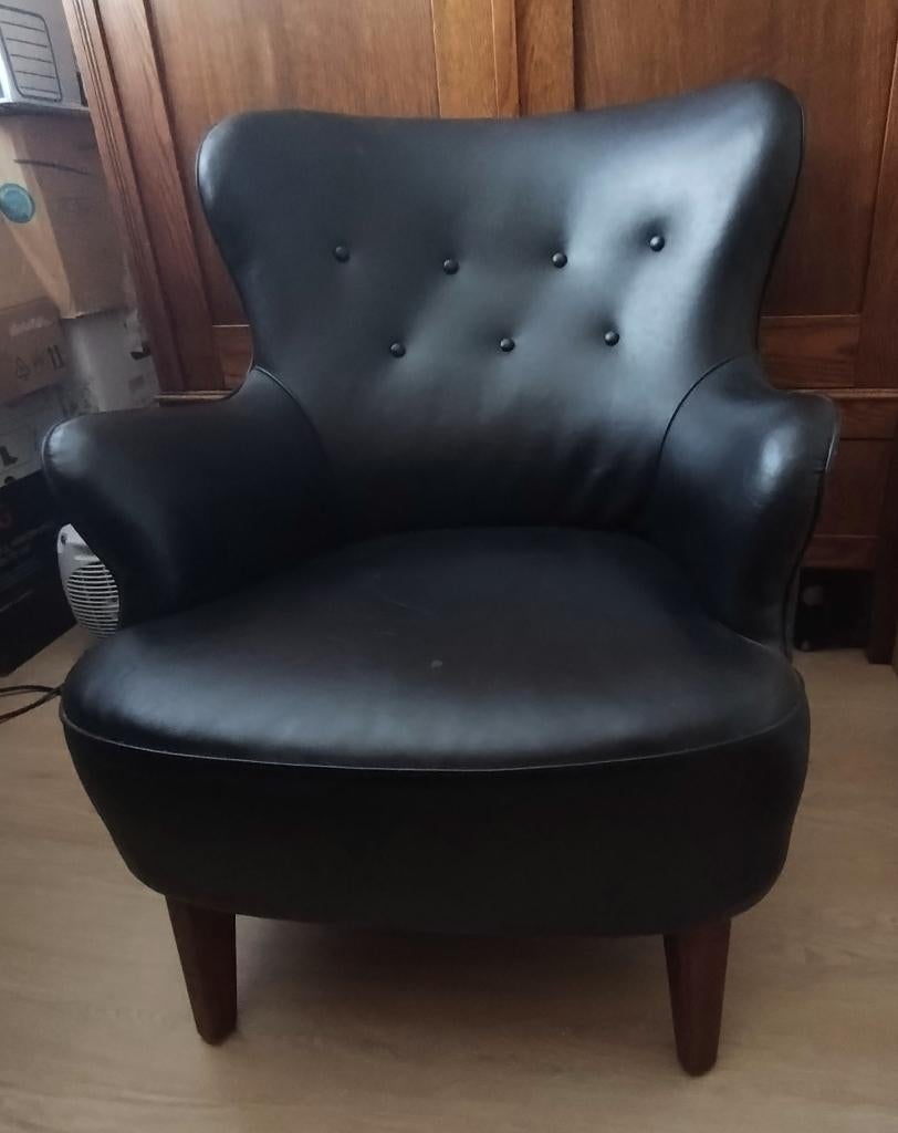 Artifort damesfauteuil Theo Ruth zwart leer, Huis en Inrichting, Fauteuils, Zo goed als nieuw, Hout, Leer, Overige materialen