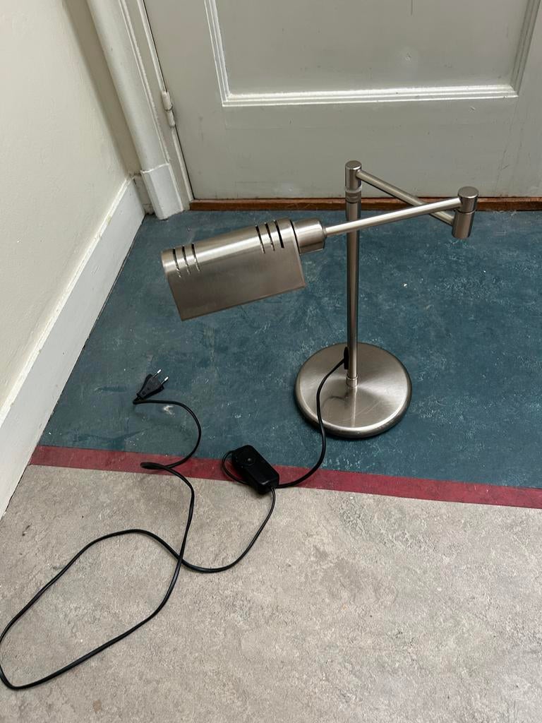Dimbare bureaulamp/tafellamp - geborsteld metaal, Ophalen of Verzenden, Zo goed als nieuw