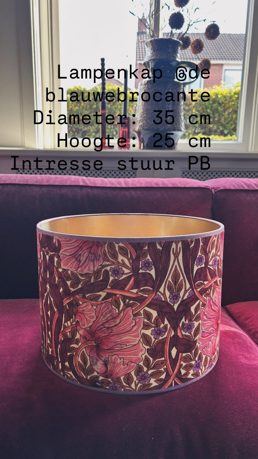 Lampenkap met bloemenprint - De Blauwe Brocante, Gebruikt, Rond, Ophalen of Verzenden, Textiel