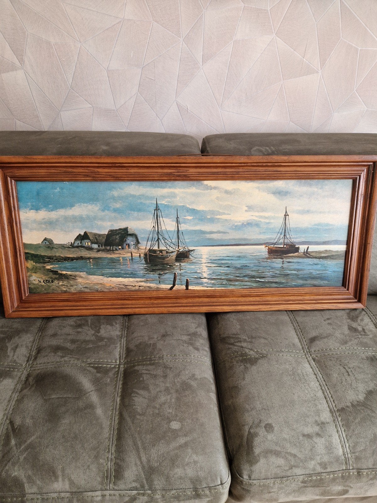 schilderij N.Gero., Antiek en Kunst, Ophalen, Maritiem / water, Realistisch, Overige ondergronden