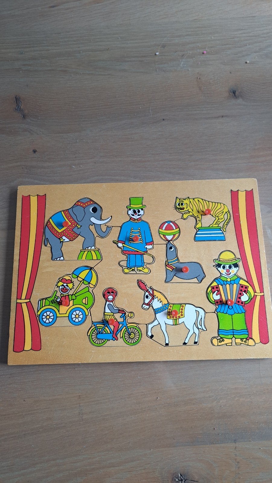 Houten nopjes Circus Puzzel - Educatief Speelgoed, Ophalen of Verzenden, 10 tot 50 stukjes, Gebruikt