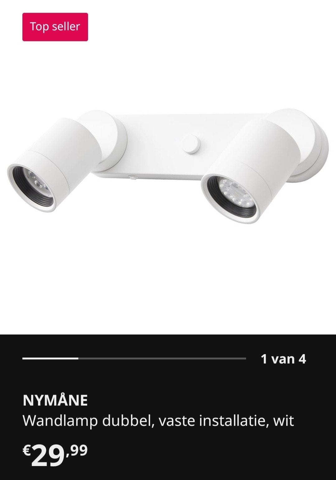 IKEA Nymåne dubbele wandlamp, wit, Huis en Inrichting, IKEA, Ophalen of Verzenden, Zo goed als nieuw, Metaal