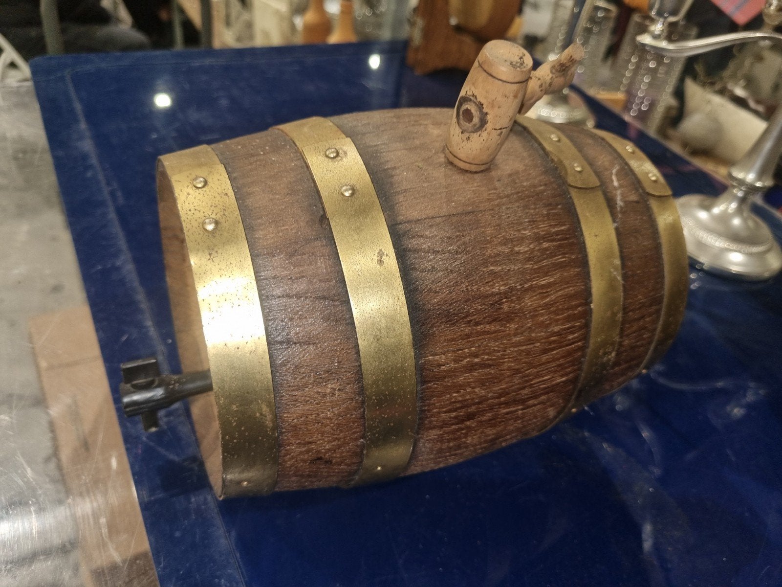 drank- vaatje.. hout barrel/ wood. 22cm, Gebruikt, Pot of Kruik, Ophalen of Verzenden, Handgemaakt