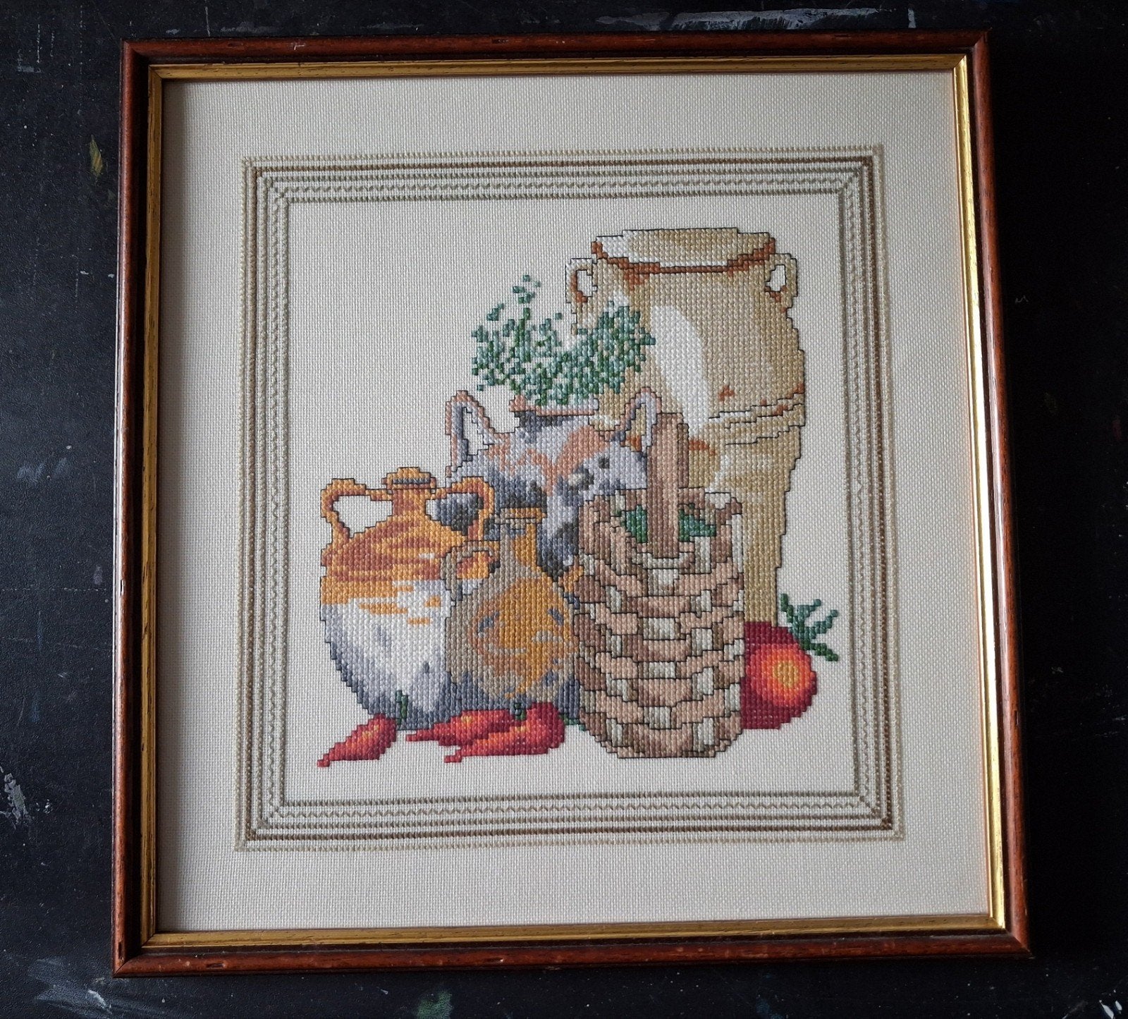 Geborduurd Ingelijst Schilderij - Stilleven, Huis en Inrichting, Woonaccessoires | Schilderijen, Tekeningen en Foto's, Ophalen