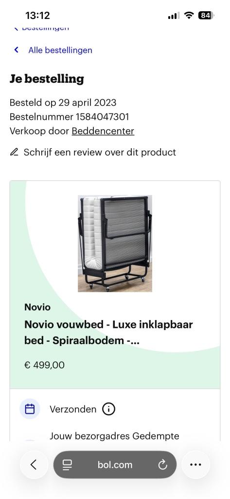 Luxe opklapbaar bed spiraalbodem 80x200, Ophalen, Eenpersoons, Zwart, Luxe